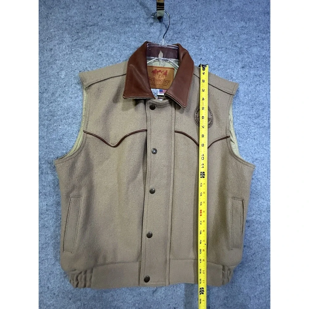 Schaefer Outfitter Vest Wool Leather Collar Men's Small Made in USA Branded